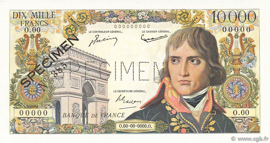 10000 Francs BONAPARTE FRANCE  1955 F.51.01Spn UNC