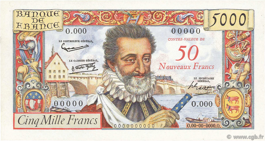 50 NF sur 5000 Francs HENRI IV FRANKREICH  1958 F.54.00Ed ST