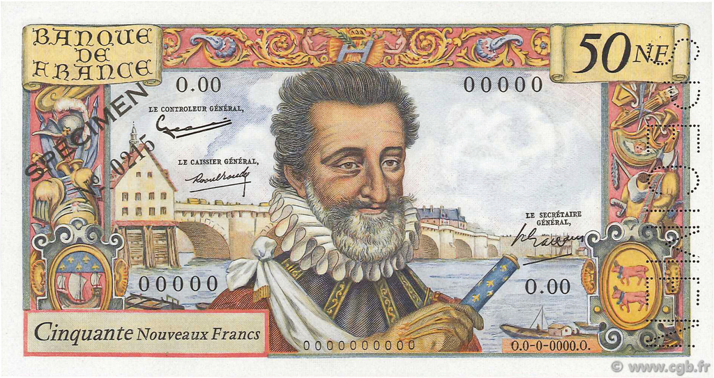50 Nouveaux Francs HENRI IV FRANCE  1959 F.58.01Spn UNC
