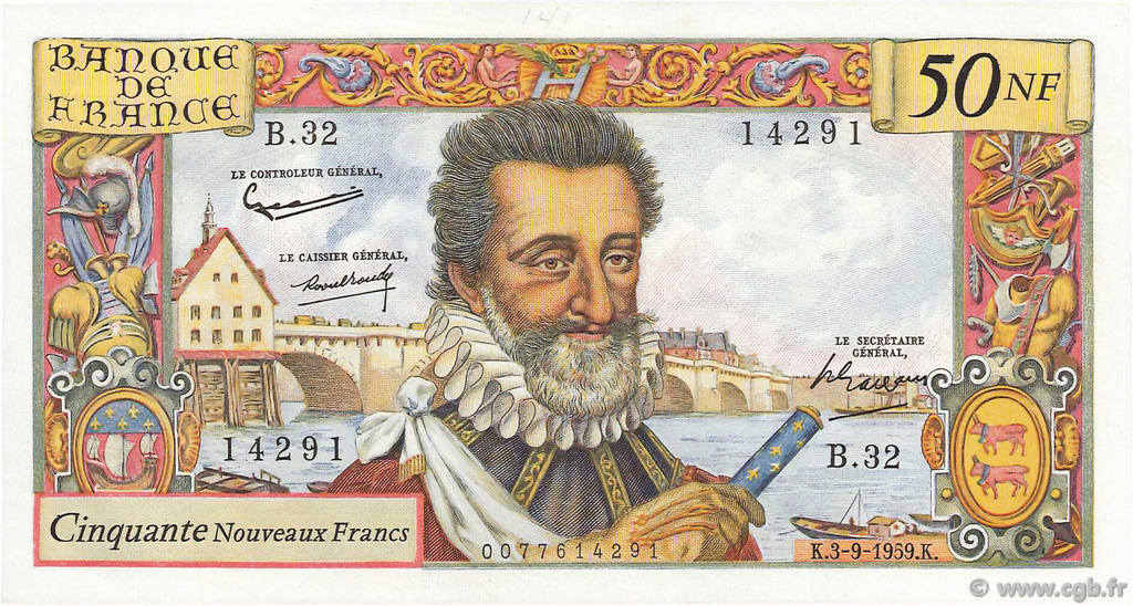 50 Nouveaux Francs HENRI IV FRANCIA  1959 F.58.03 SPL