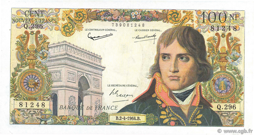 100 Nouveaux Francs BONAPARTE FRANCIA  1964 F.59.26 BC a MBC