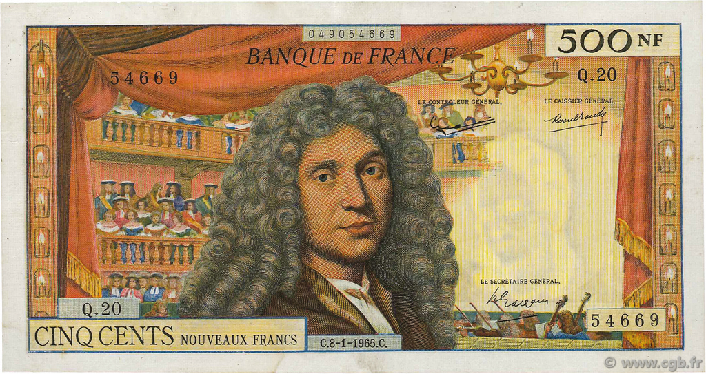 500 Nouveaux Francs MOLIÈRE FRANKREICH  1965 F.60.08 SS to VZ