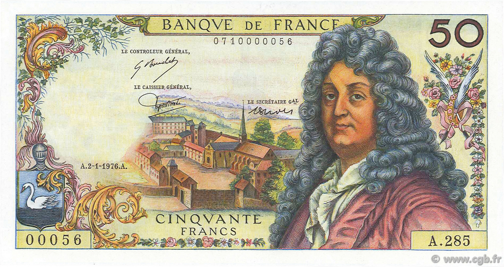 50 Francs RACINE FRANCIA  1976 F.64.32 FDC