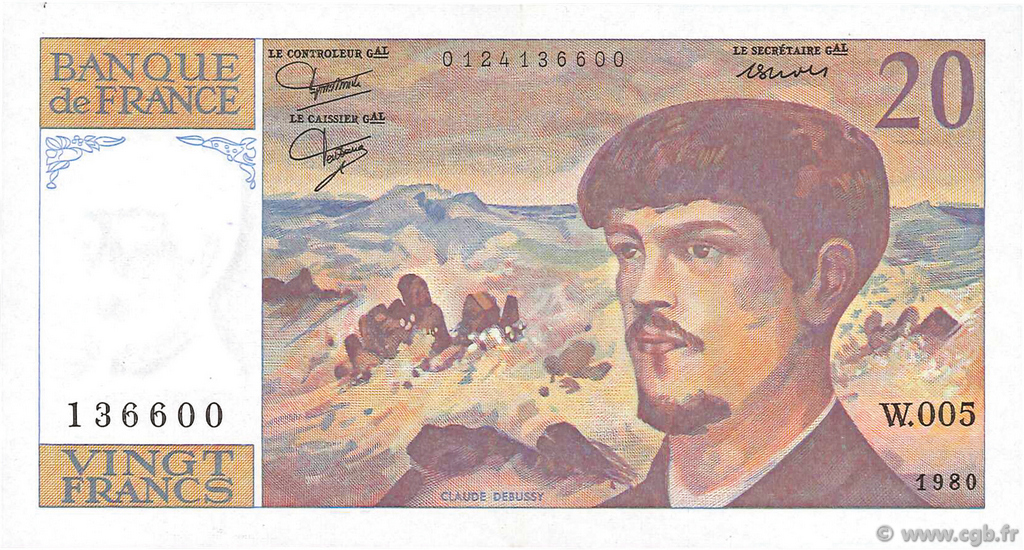20 Francs DEBUSSY FRANCIA  1980 F.66.01W5 EBC+