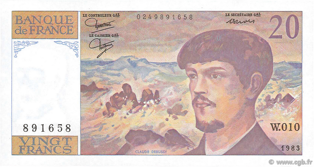 20 Francs DEBUSSY FRANCIA  1983 F.66.04W10 SC+