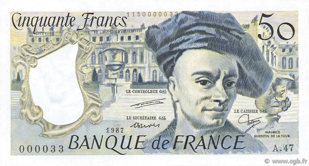 50 Francs QUENTIN DE LA TOUR FRANCE  1987 F.67.13A47 NEUF