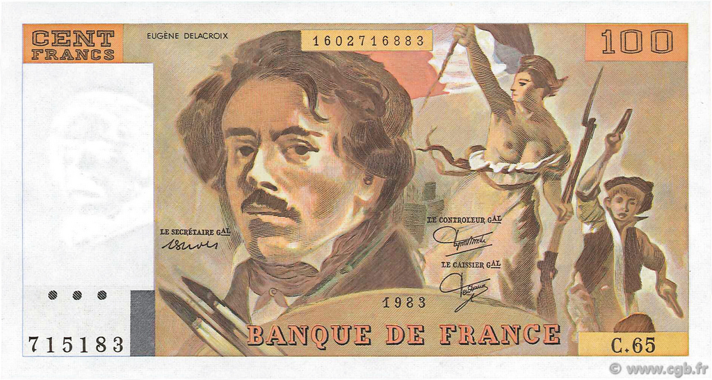 100 Francs DELACROIX modifié FRANCE  1983 F.69.07 UNC