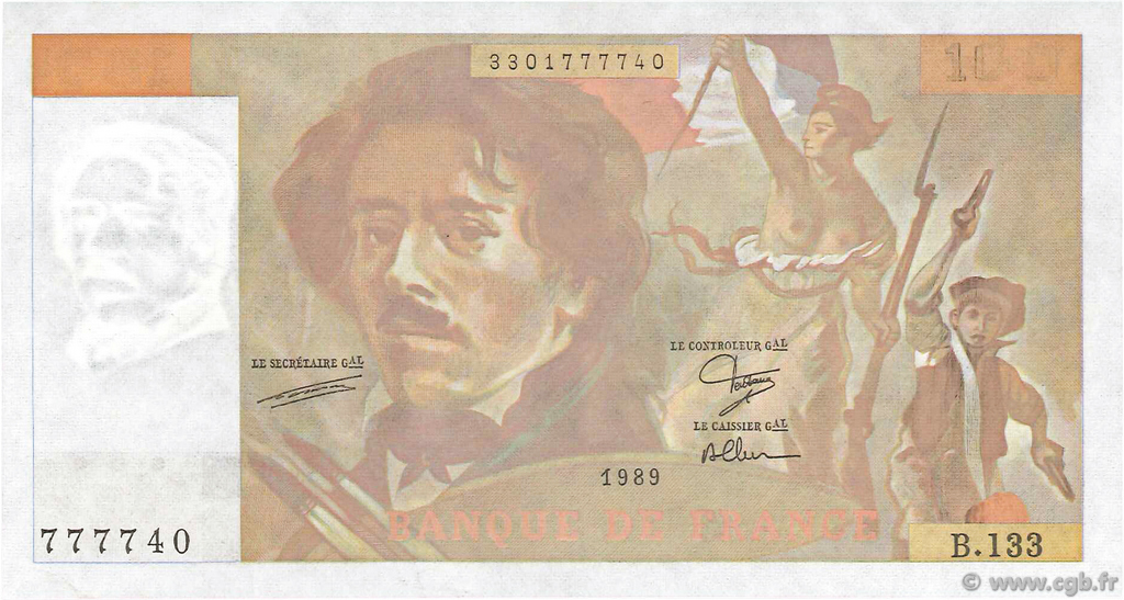 100 Francs DELACROIX modifié FRANCE  1989 F.69.13a UNC-