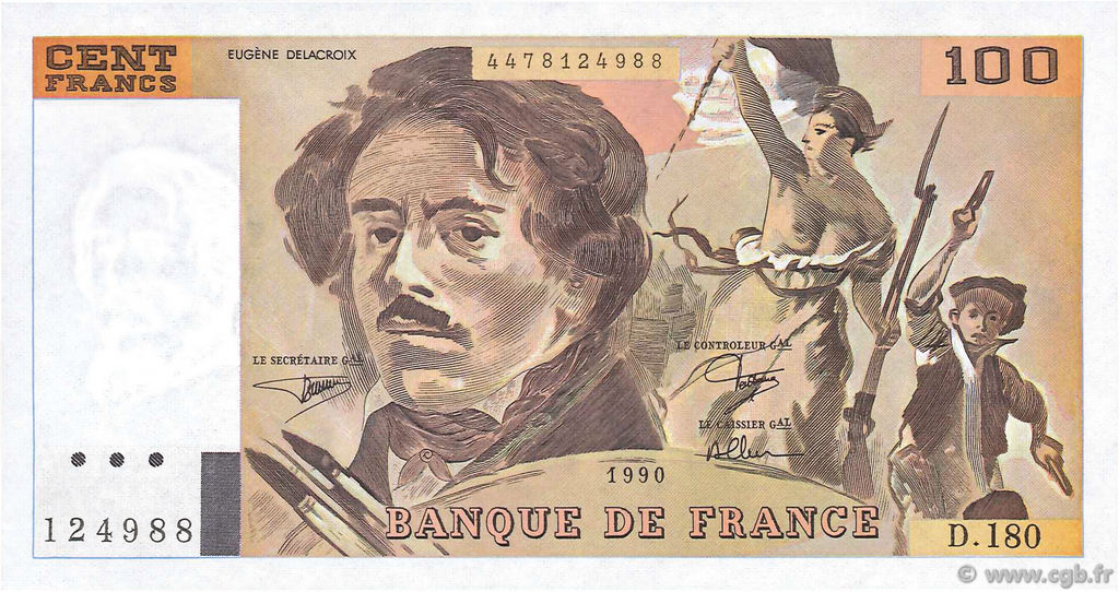 100 Francs DELACROIX imprimé en continu FRANKREICH  1990 F.69bis.02d ST