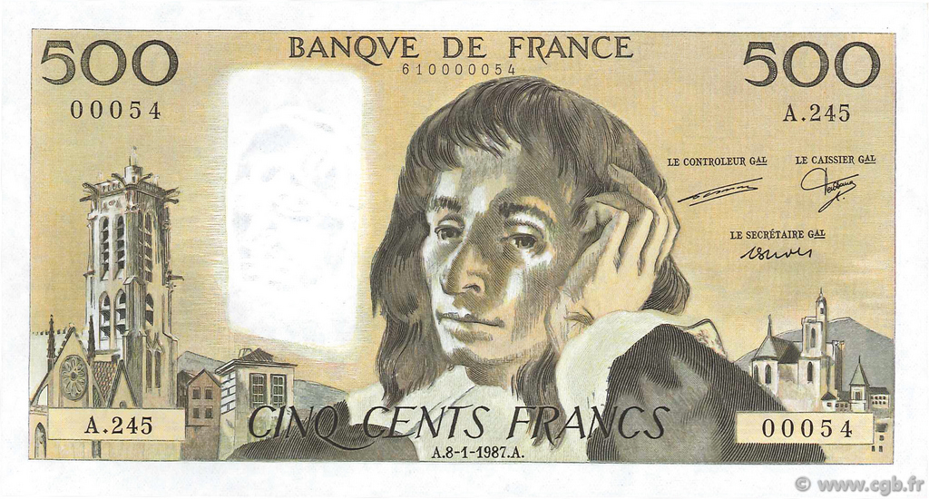 500 Francs PASCAL FRANCIA  1987 F.71.35 SC+