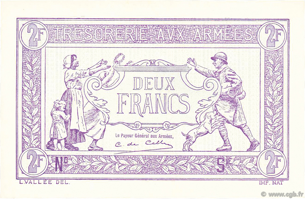 2 Francs TRÉSORERIE AUX ARMÉES FRANCIA  1919 VF.05.00Ec FDC