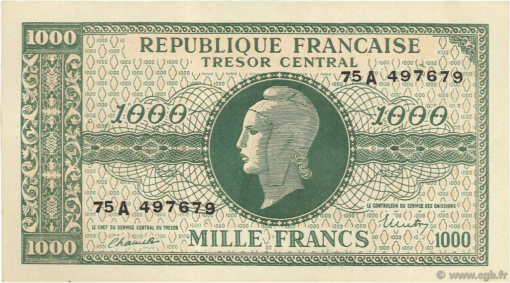 1000 Francs MARIANNE FRANCIA  1945 VF.12.01 SC+