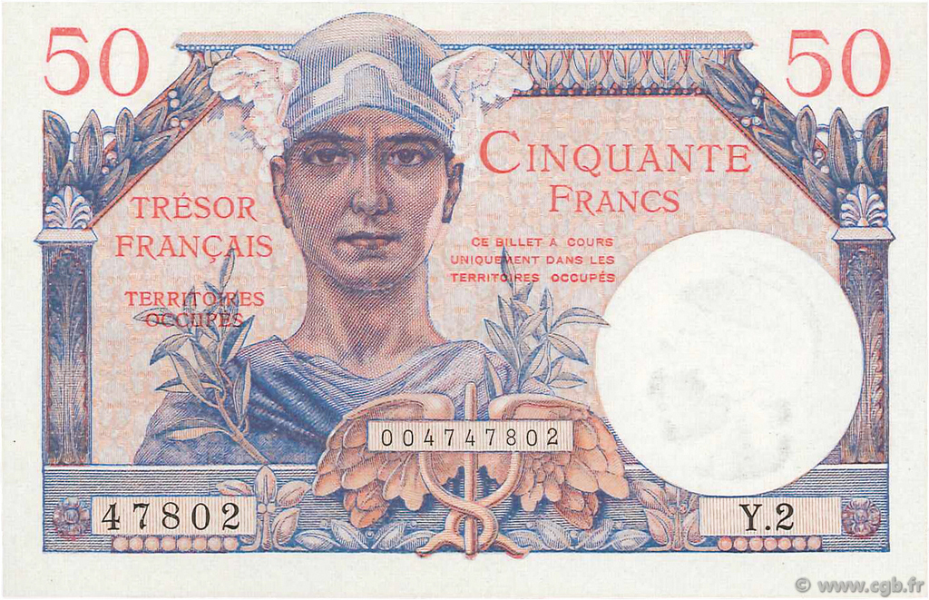 50 Francs TRÉSOR FRANÇAIS FRANCIA  1947 VF.31.02 FDC
