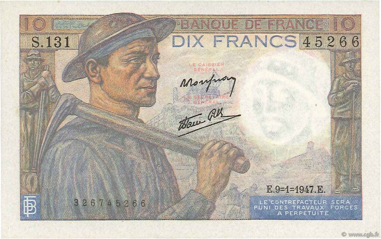 10 Francs MINEUR FRANCE  1947 F.08.17 UNC
