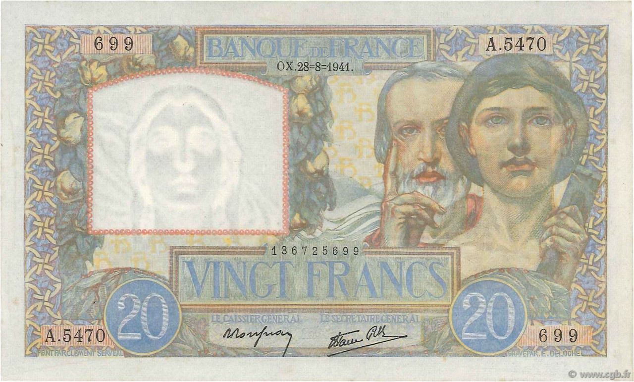 20 Francs TRAVAIL ET SCIENCE FRANKREICH  1941 F.12.17 fST+