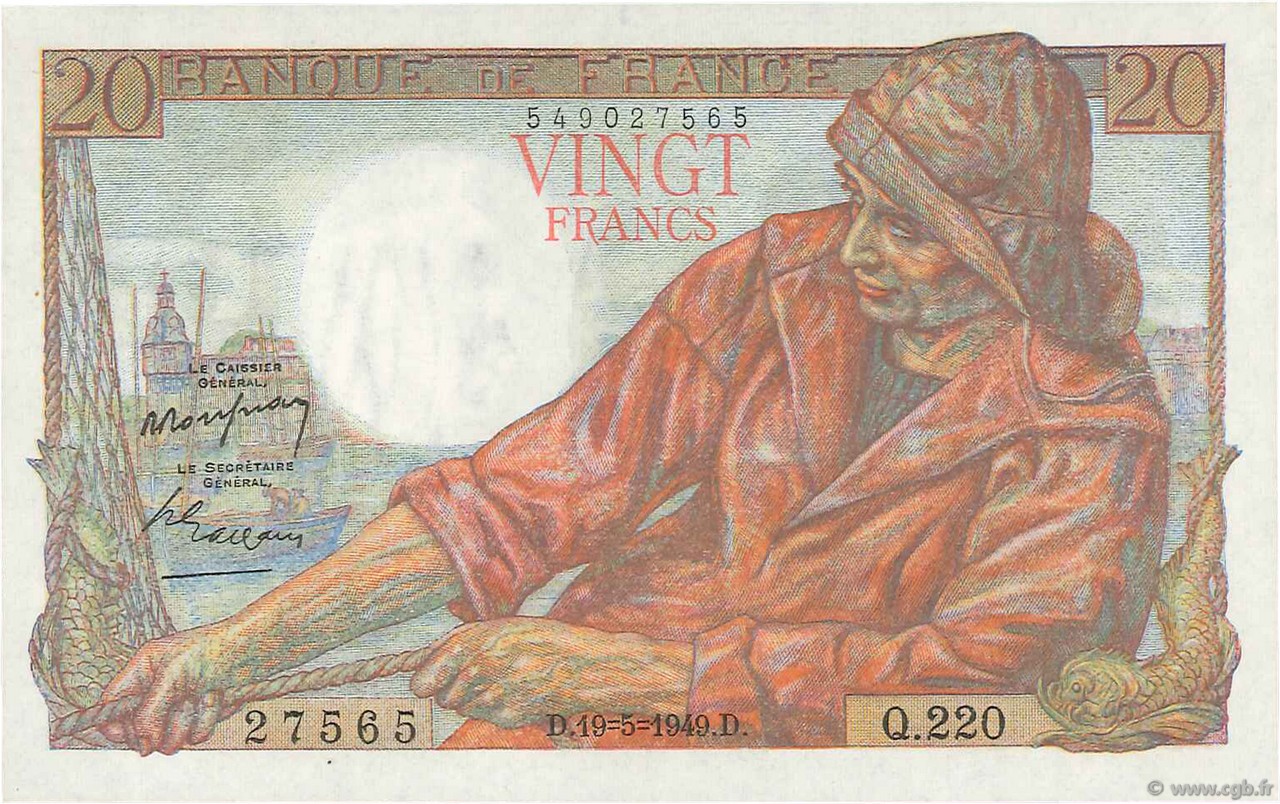 20 Francs PÊCHEUR FRANCIA  1949 F.13.15 FDC