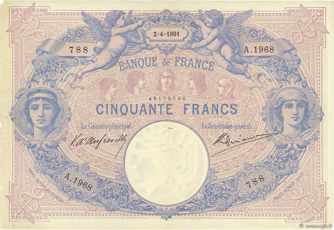 50 Francs BLEU ET ROSE FRANKREICH  1901 F.14.13 fSS