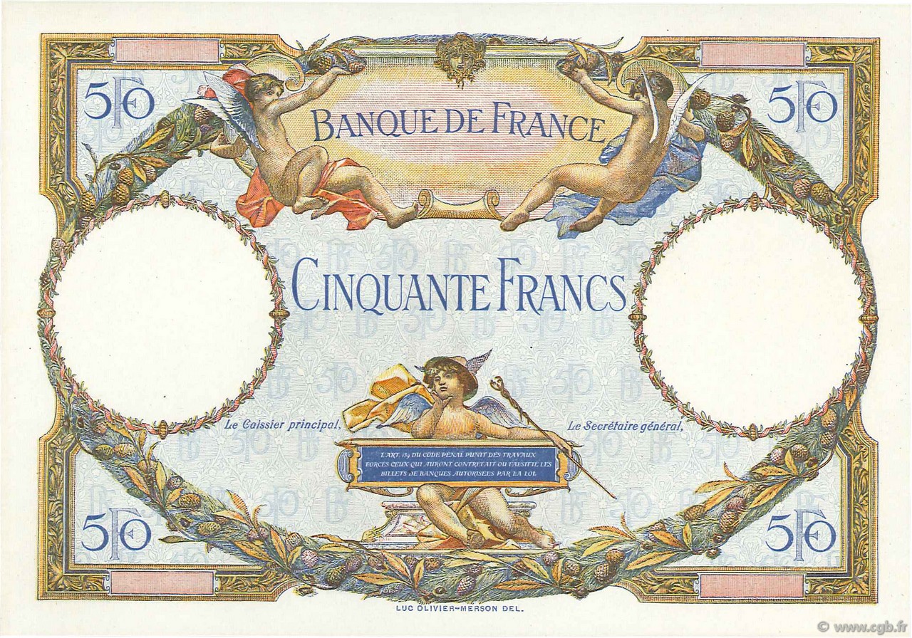 50 Francs LUC OLIVIER MERSON FRANKREICH  1927 F.15.00Ec3 ST