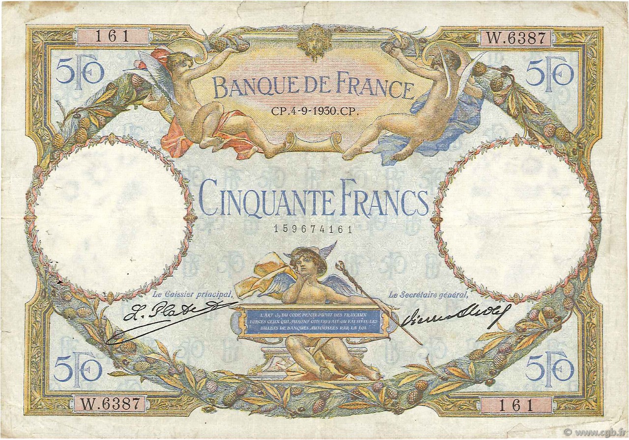 50 Francs LUC OLIVIER MERSON type modifié FRANCIA  1930 F.16.01 BC