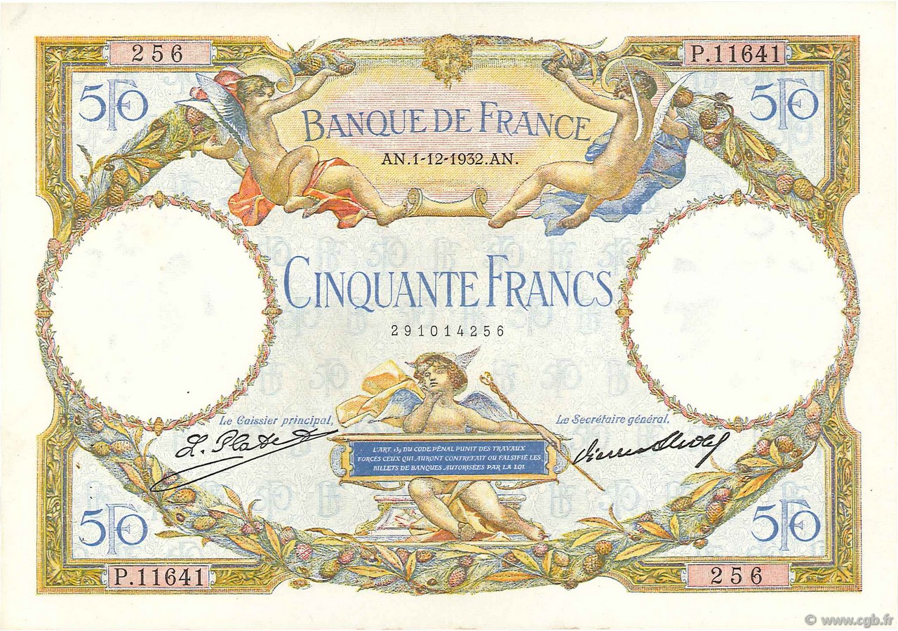 50 Francs LUC OLIVIER MERSON type modifié FRANCE  1932 F.16.03 XF-