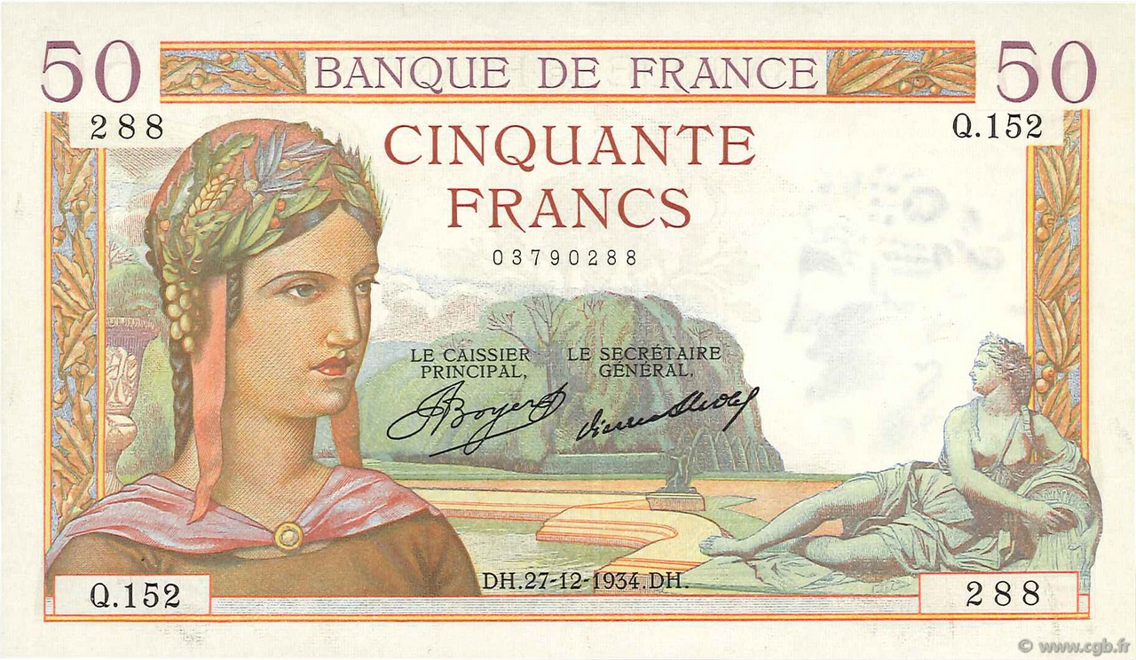 50 Francs CÉRÈS FRANCIA  1934 F.17.02 SPL+