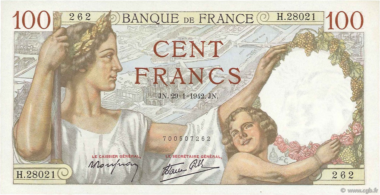 100 Francs SULLY FRANKREICH  1942 F.26.65 ST