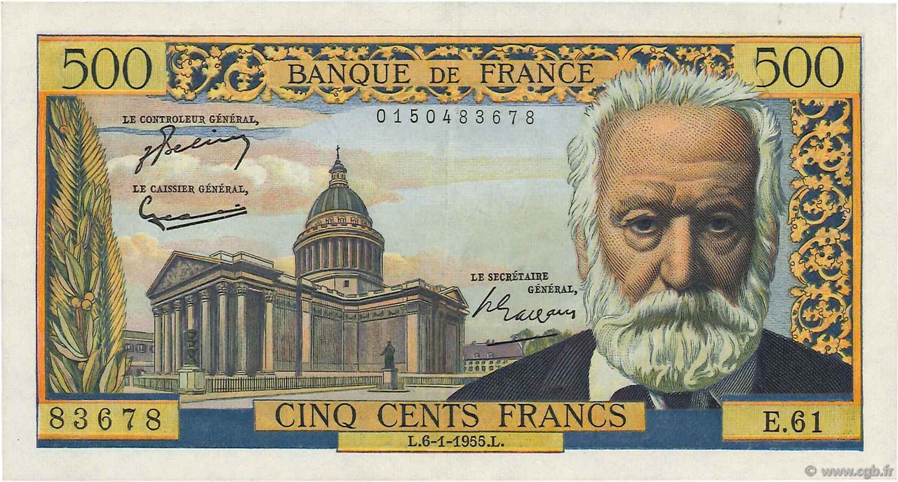 500 Francs VICTOR HUGO FRANCIA  1955 F.35.04 SC