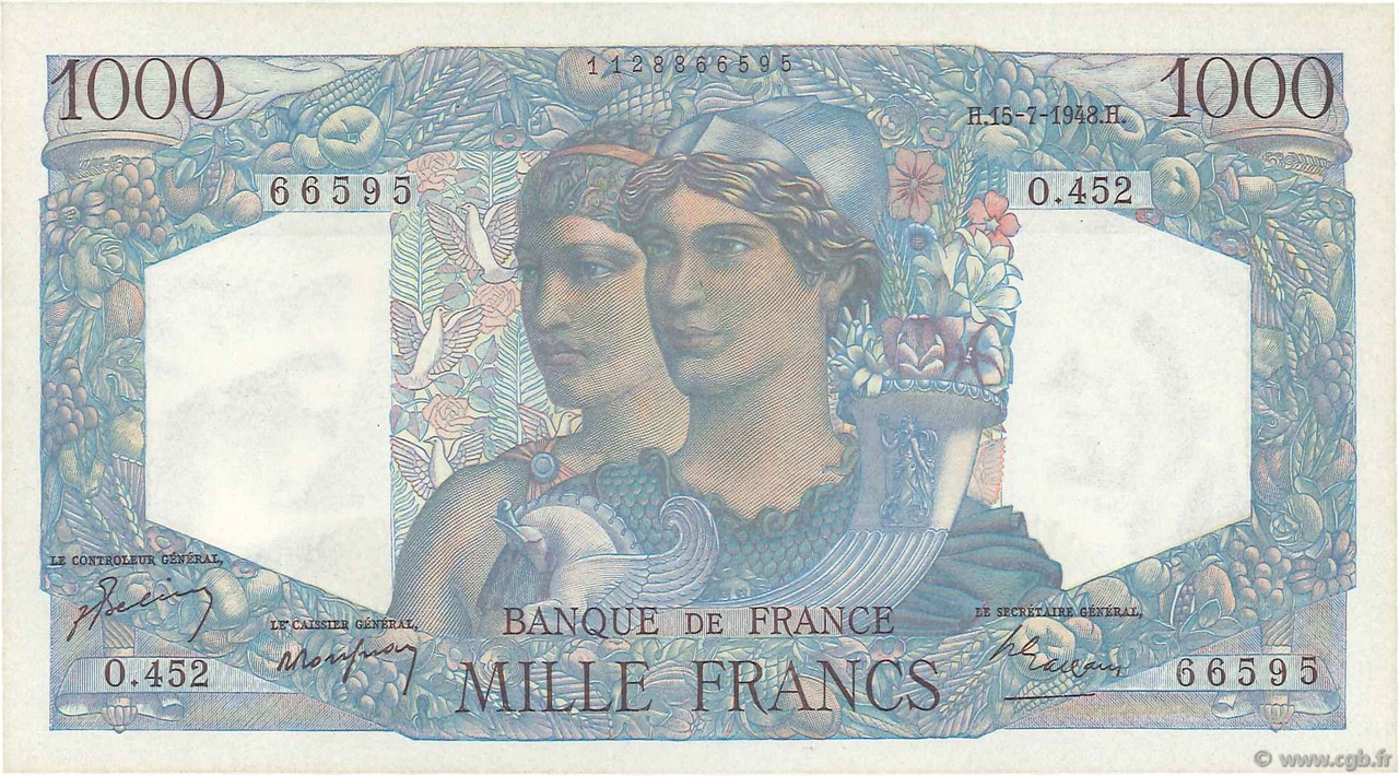 1000 Francs MINERVE ET HERCULE FRANKREICH  1948 F.41.22 ST