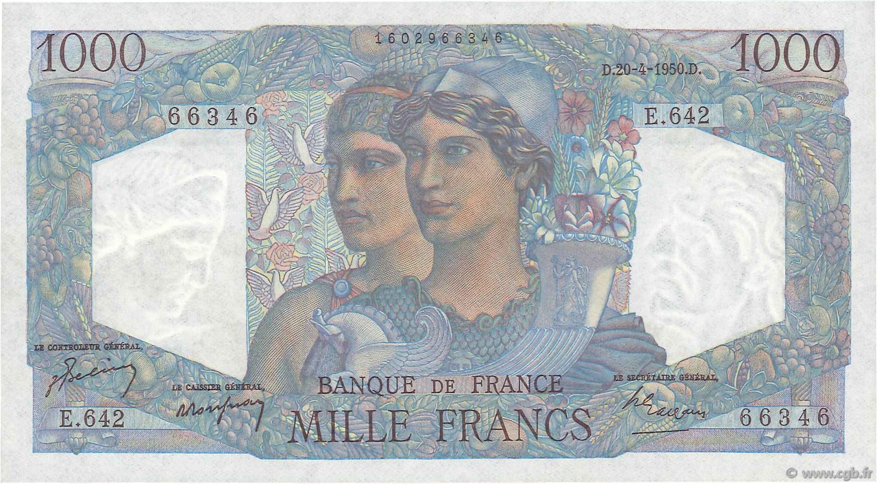 1000 Francs MINERVE ET HERCULE FRANCE  1950 F.41.32 UNC