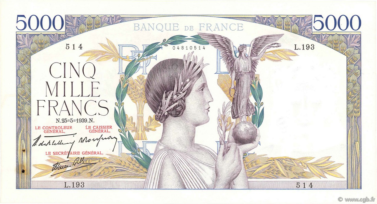 5000 Francs VICTOIRE Impression à plat FRANCIA  1939 F.46.06 SPL