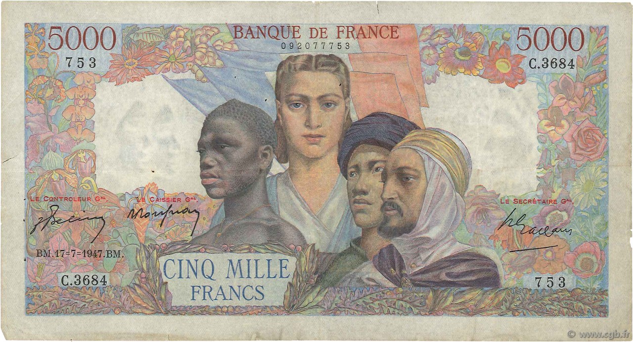 5000 Francs EMPIRE FRANÇAIS FRANCIA  1947 F.47.61 BC+