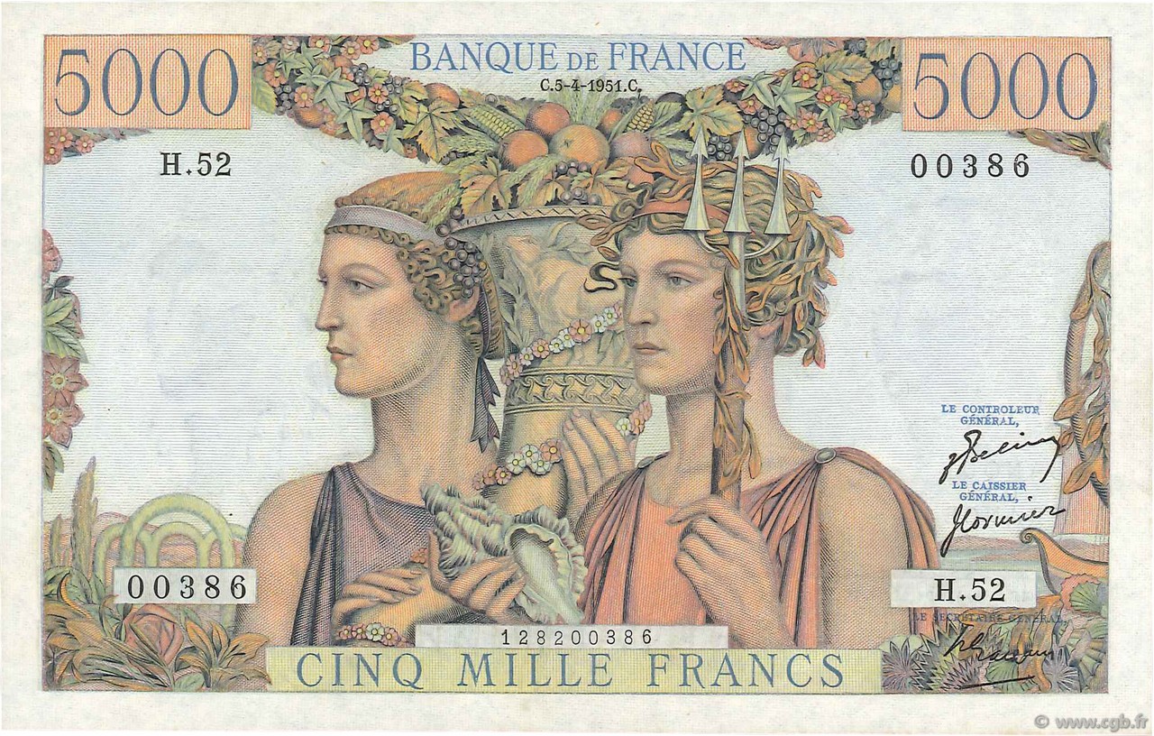 5000 Francs TERRE ET MER FRANCIA  1951 F.48.04 SPL a AU