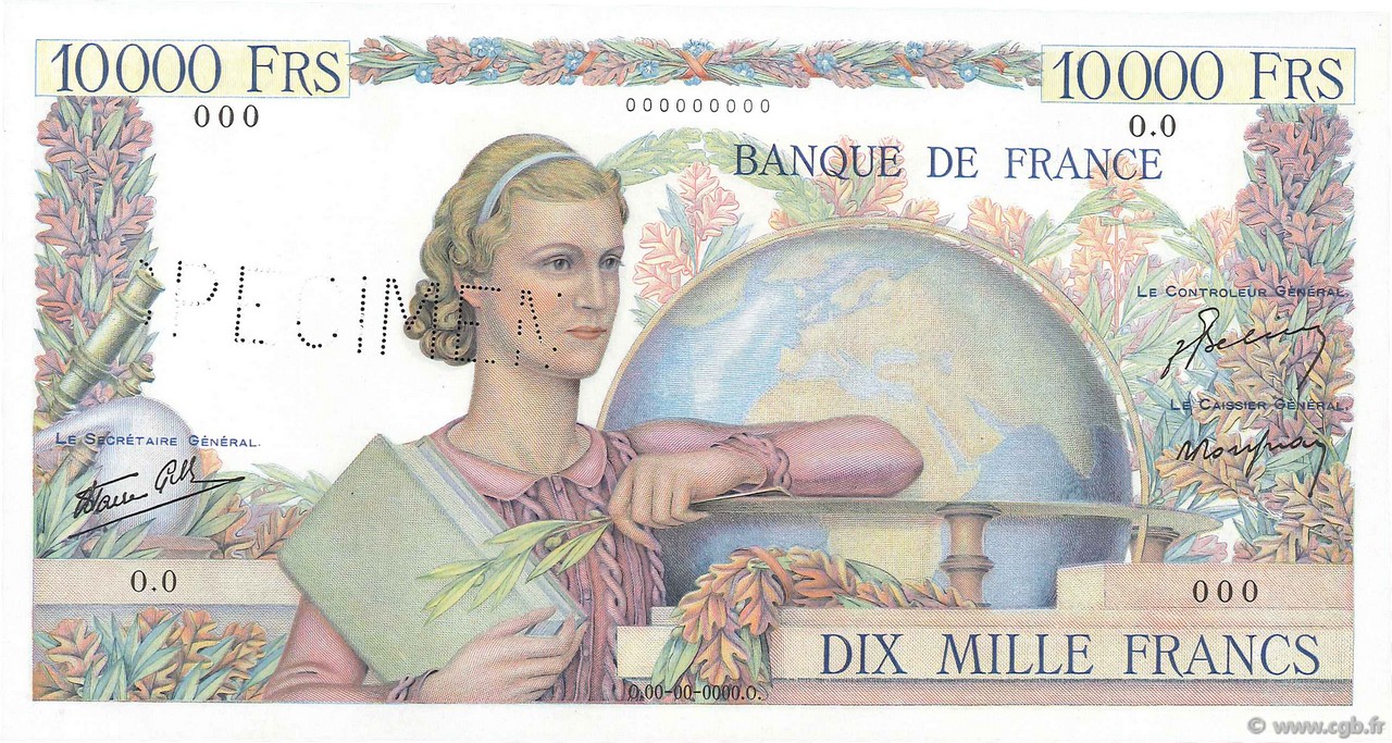 10000 Francs GÉNIE FRANÇAIS FRANCE  1945 F.50.00Ed UNC