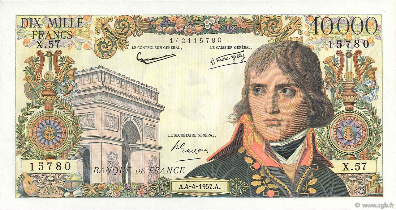 10000 Francs BONAPARTE FRANCIA  1957 F.51.07 EBC a SC