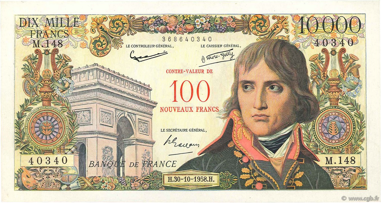 100 NF sur 10000 Francs BONAPARTE FRANCE  1958 F.55.01 AU