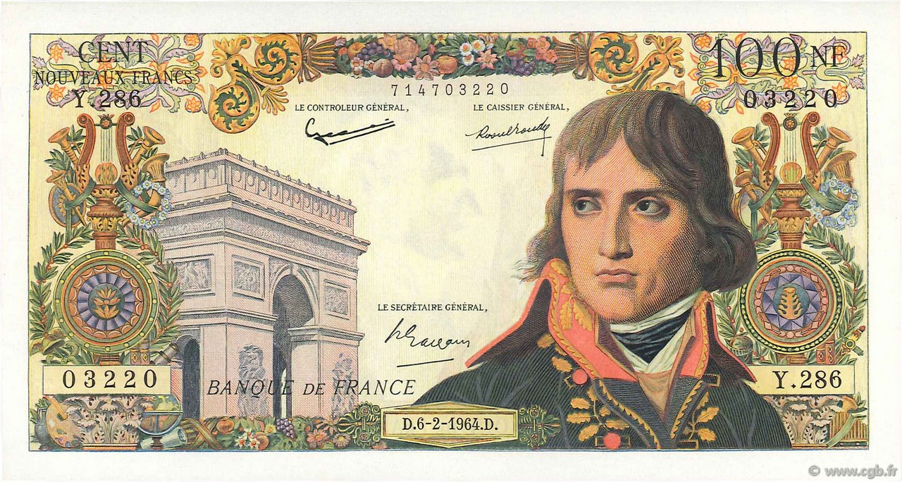 100 Nouveaux Francs BONAPARTE FRANCE  1964 F.59.25 XF