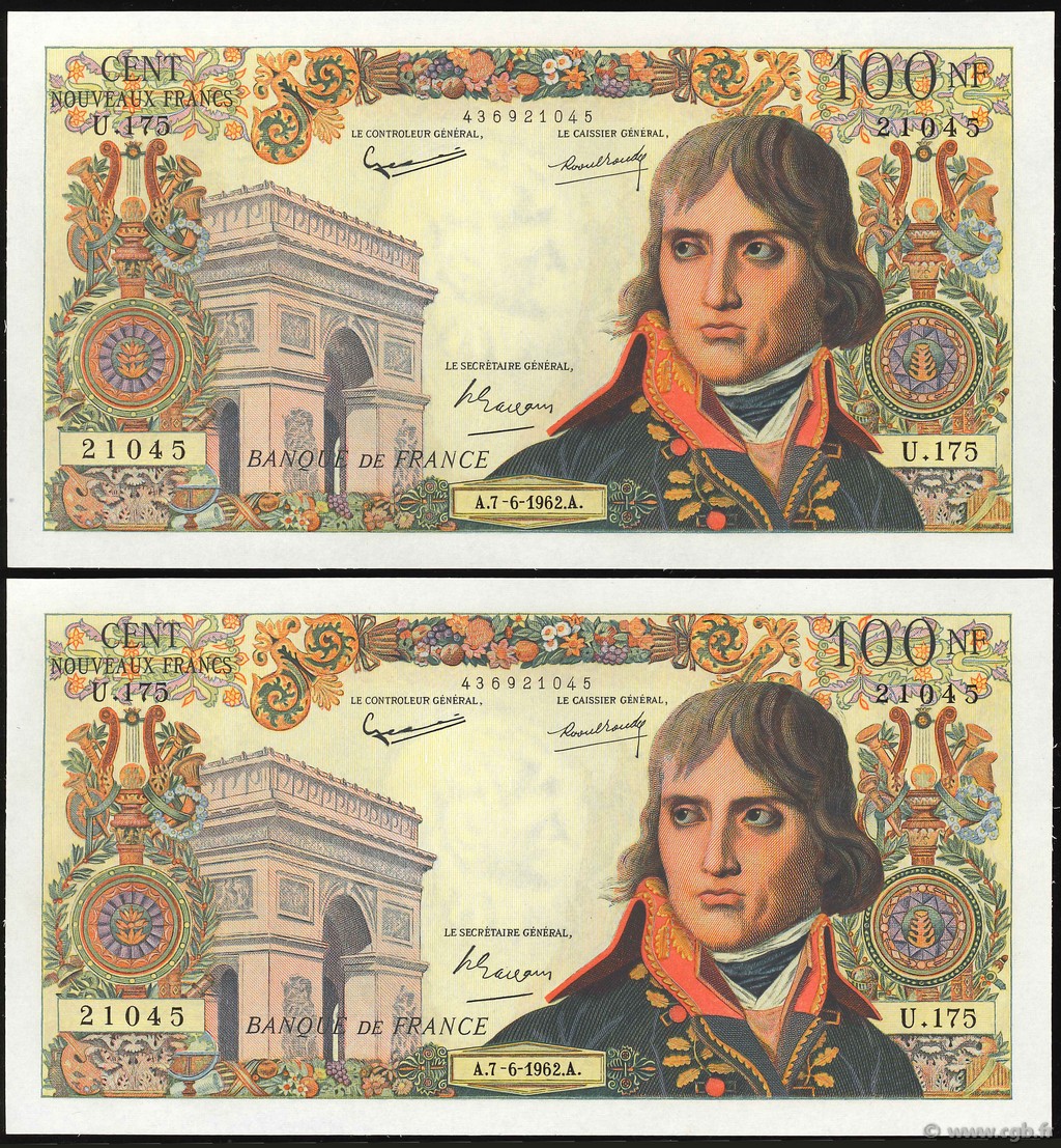 100 Nouveaux Francs BONAPARTE FRANCIA  1962 F.59.00xE FDC
