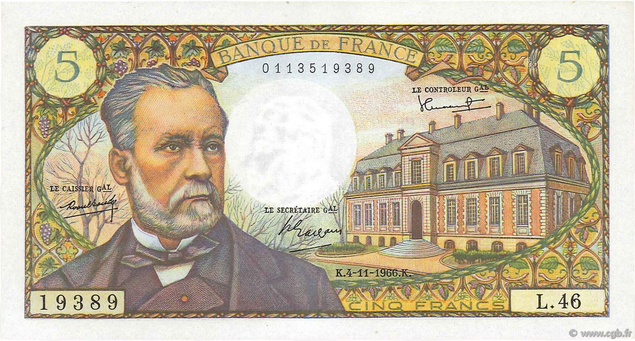 5 Francs PASTEUR FRANCE  1966 F.61.04 UNC