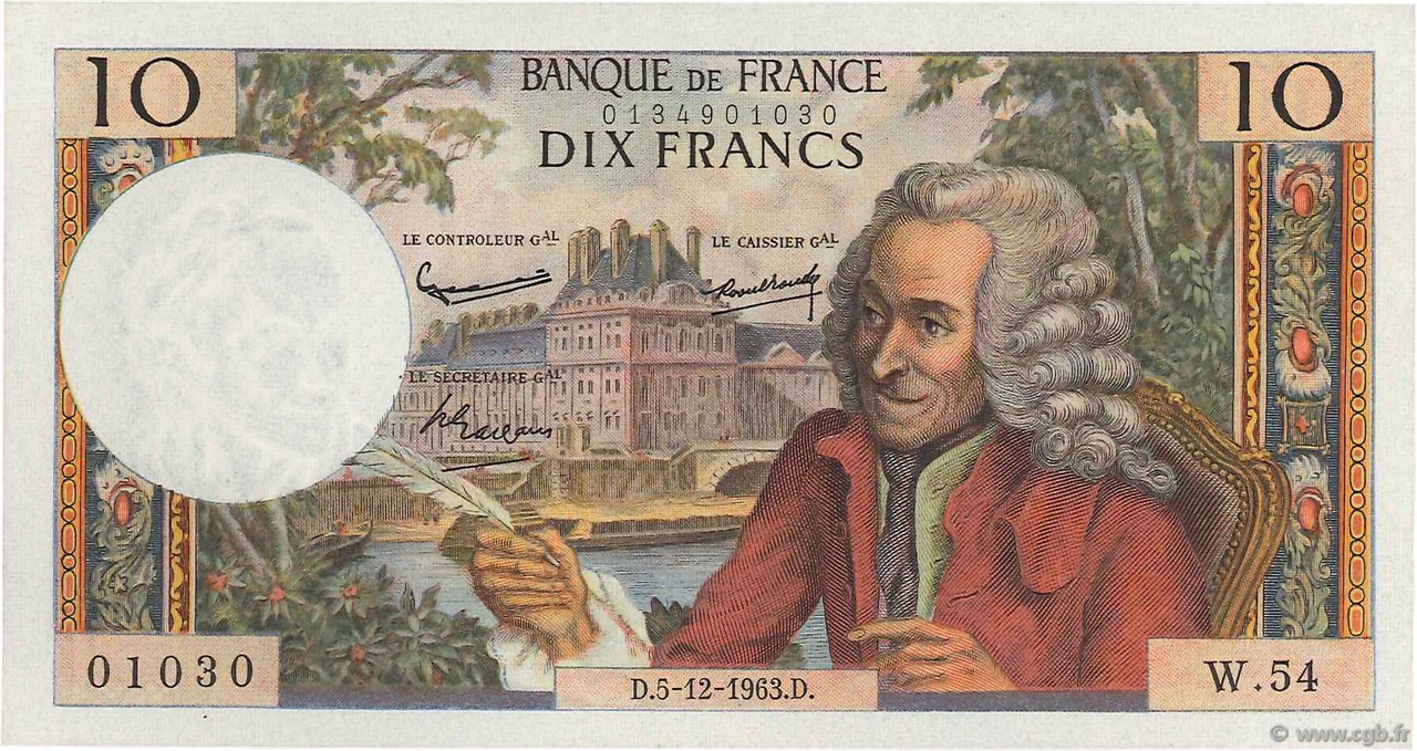 10 Francs VOLTAIRE FRANCE  1963 F.62.06 UNC-