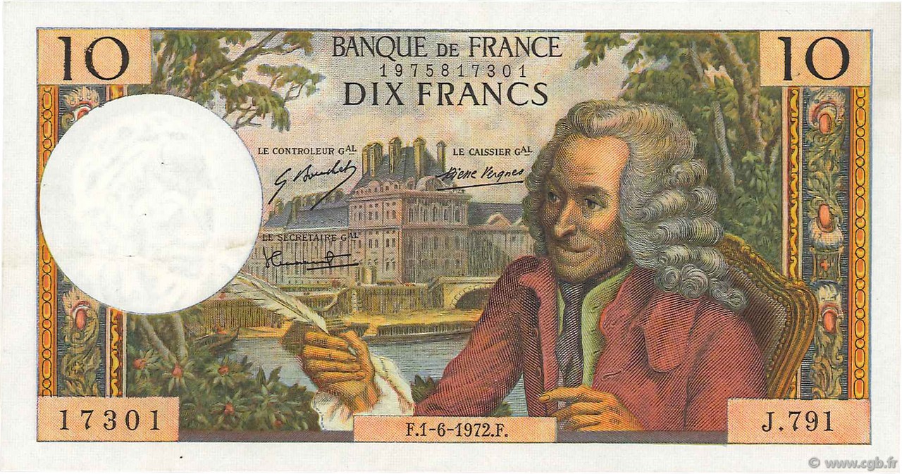 10 Francs VOLTAIRE FRANCIA  1972 F.62.57 EBC