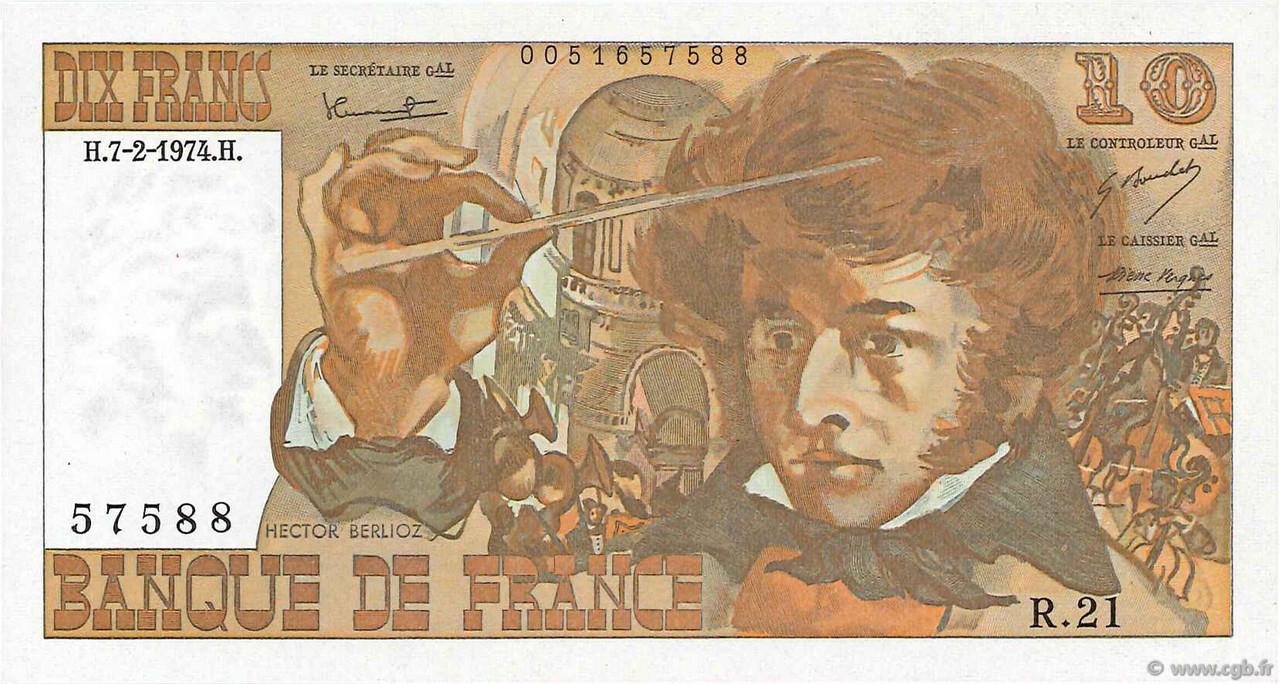 10 Francs BERLIOZ FRANKREICH  1974 F.63.03 ST