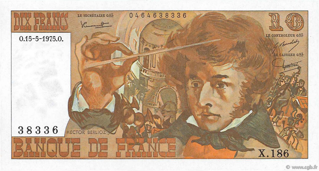 10 Francs BERLIOZ FRANKREICH  1975 F.63.10 fST+