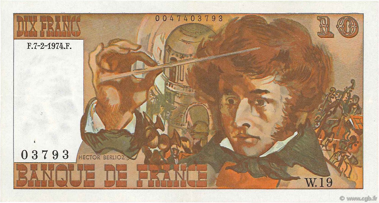 10 Francs BERLIOZ sans signatures FRANCE  1974 F.63bis.02 SUP