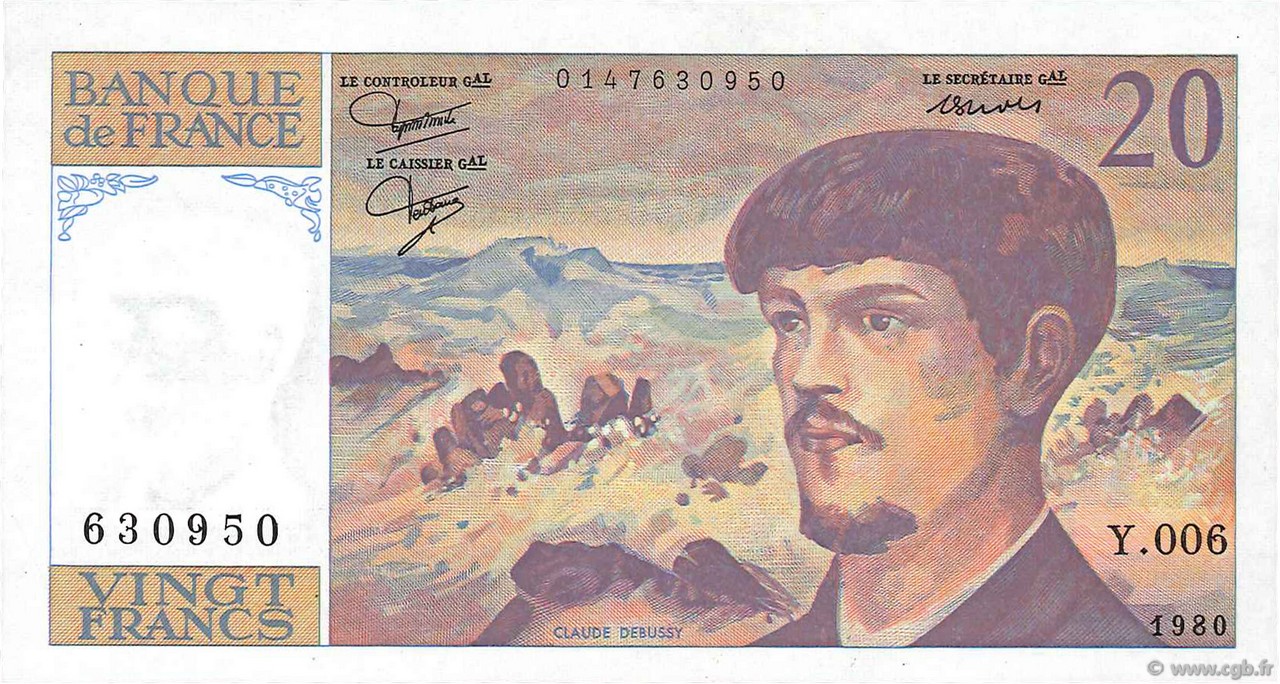 20 Francs DEBUSSY FRANCE  1980 F.66.01 AU