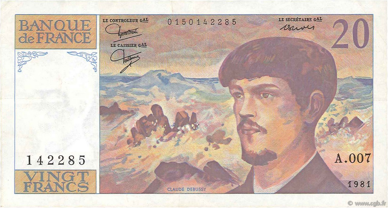 20 Francs DEBUSSY FRANCIA  1981 F.66.02A7 MBC+