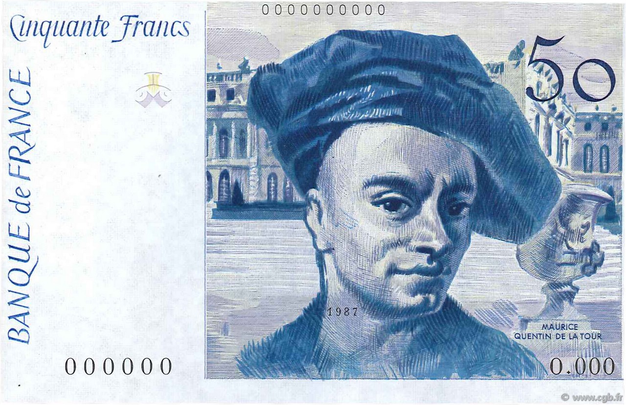 50 Francs QUENTIN DE LA TOUR type 1987 FRANCIA  1987 NE.1987.01b FDC