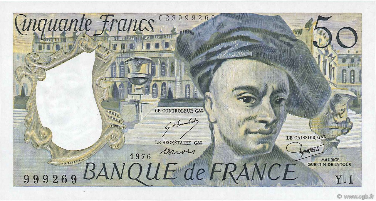 50 Francs QUENTIN DE LA TOUR FRANCIA  1976 F.67.01 q.FDC