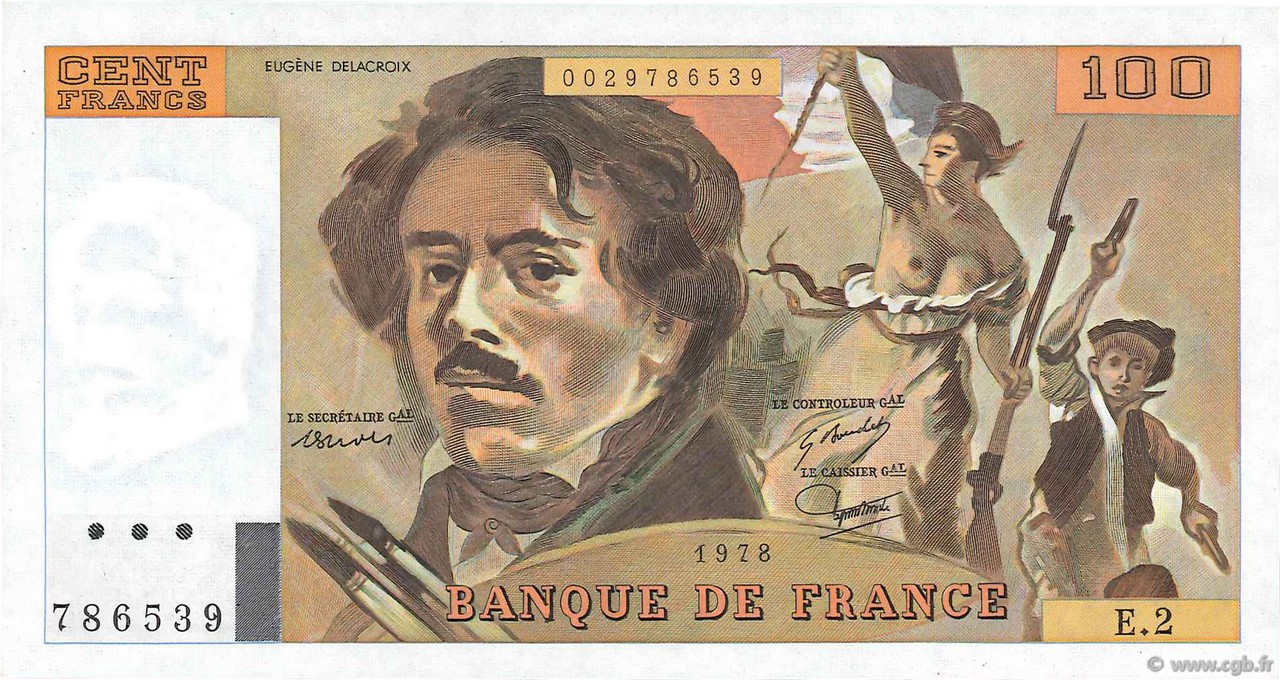 100 Francs DELACROIX FRANCE  1978 F.68.02 UNC