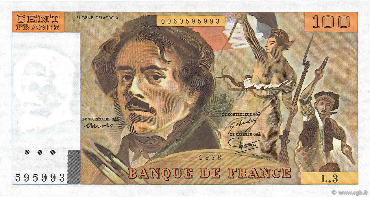 100 Francs DELACROIX FRANCE  1978 F.68.03 AU