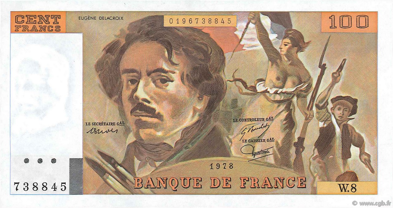 100 Francs DELACROIX modifié FRANCE  1978 F.69.01f NEUF